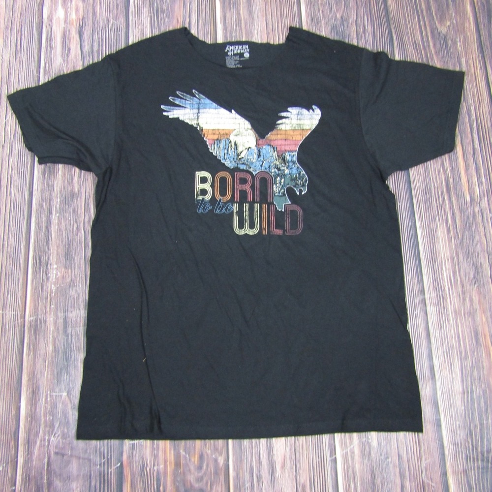 American Highway Shirt Mens Large Black Born To Be Wild Eagle Graphic Tee Soft